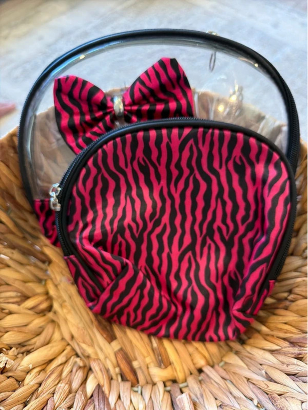 Set of 2 makeup bags.    One see through and smaller one fabric.
